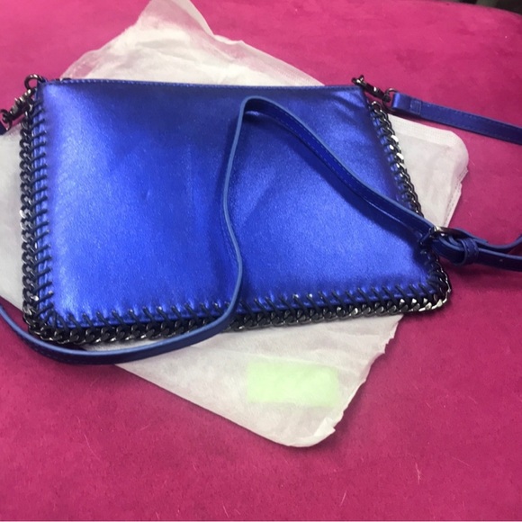 Metallic Blue w/Chain Edge Crossbody/Clutch-Boutique-NWT - Picture 3 of 10